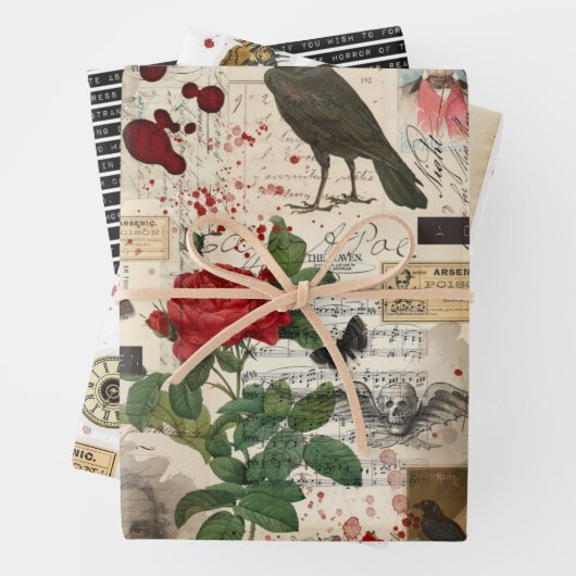 3 Pop Halloween Gothic Collage Ephemera Sheets Geschenkpapier Set (Beispiel)
