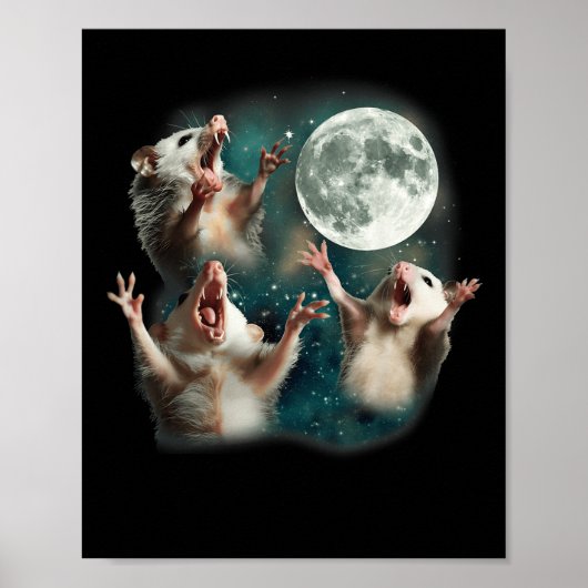 3 Possum Moon _ 3 Opossum Funny Weird Curry Poster (Vorne)