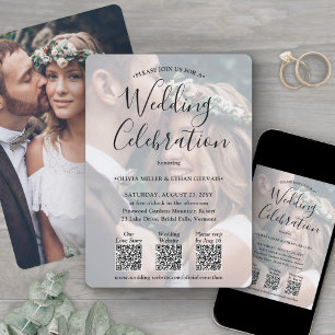 3 QR Codes Einfaches Foto-Overlay All-in-One-Hochz Einladung