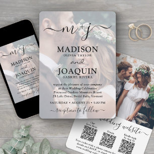 3 QR Codes Elegante Schriftart All-In-One Foto Hoc Einladung