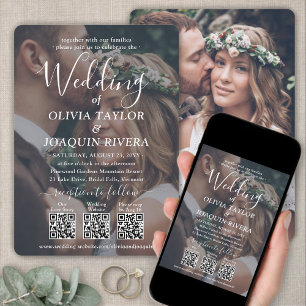 3 QR Codes Modernes All-in-One 2-Foto-White Weddin Einladung