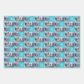 3 Quadrat FotoCollage mit Text - blau grün Geschenkpapier Set (Vorderseite)