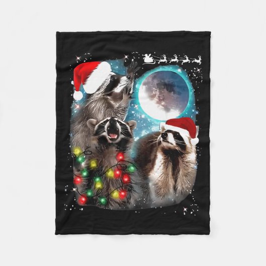 3 Racoon Moon Howling Raccoon Christmas Santa Raco Fleecedecke (Vorderseite)