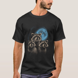 3 Racoon Moon Howling Raccoon Head Funny für Männe T-Shirt