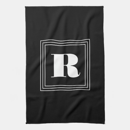 3 Rahmen Monogramm | Schwarz & Weiß Geschirrtuch (Vertikal)