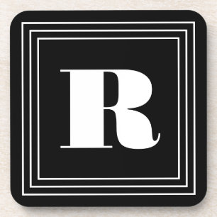 3 Rahmen Monogramm Schwarz & Weiß Getränkeuntersetzer