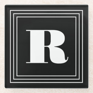 3 Rahmen Monogramm Schwarz & Weiß Glasuntersetzer