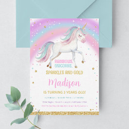 3. Rainbow Pastel Unicorn Geburtstag Einladung