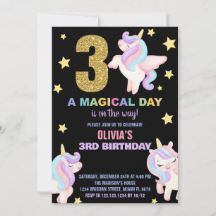 3. Rainbow Unicorn Geburtstag Einladungen Fliegen