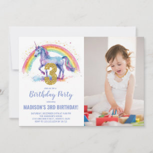 3. Rainbow Unicorn Geburtstag Einladungen Foto