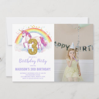 3. Rainbow Unicorn Geburtstag Einladungen Foto