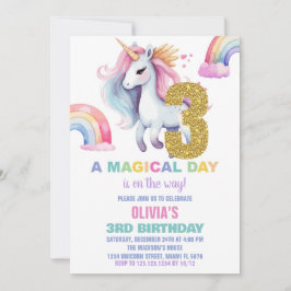 3. Rainbow Unicorn Geburtstag Einladungen Glitzer