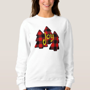 3 RED KARIERT CHRISTMAS BÄUME UND JOY SWEATSHIRT