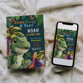 3 Rex Dinosaurier 3. Geburtstagseinladung Einladung