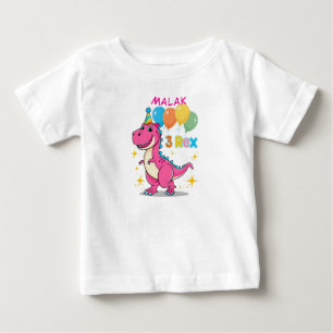 3 Rex Dinosaurier Geburtstagsfeier Rosa Baby T-shirt