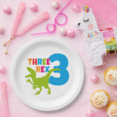 3 Rex Dinosaurier Thema Dritter Geburtstag Foto Pappteller (Party)