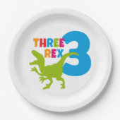3 Rex Dinosaurier Thema Dritter Geburtstag Foto Pappteller (Vorderseite)