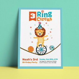 3-Ring Circus Animal Lion 3. Geburtstag Einladunge Einladung