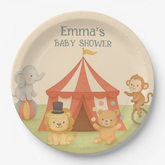 3 Ring Circus Baby Shower Pappteller (Vorderseite)