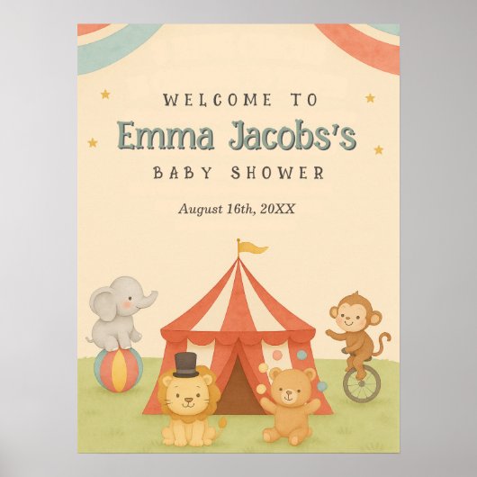 3 Ring Circus Baby Shower Willkommensschild Poster (Vorne)