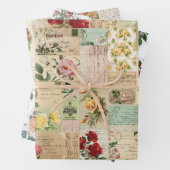 3 Romantische Rose Collage Ephemera Sheets Geschenkpapier Set (Beispiel)
