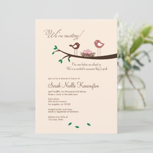 3 Rosa Eier Triplet Mädchen Kinderdusche Einladung (Stehend Vorderseite)