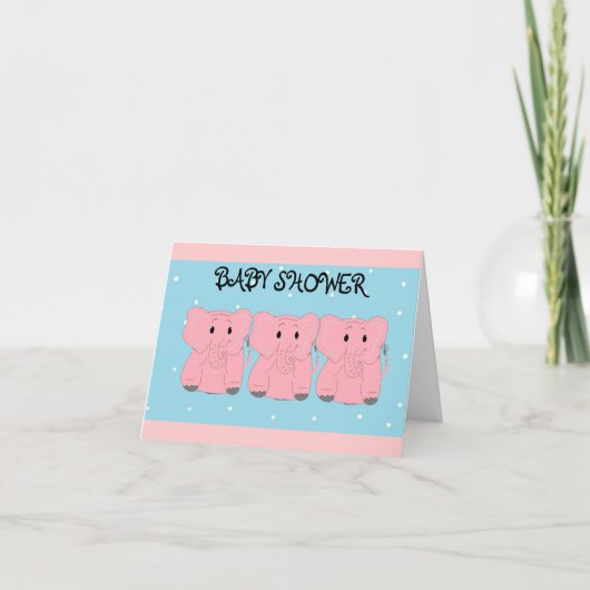 3 Rosa Elefanten Kinderdusche Einladung (Vorderseite)