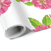 3 Rosa Geburtstags-Blume Geschenkpapier (Rolleneckpunkt)