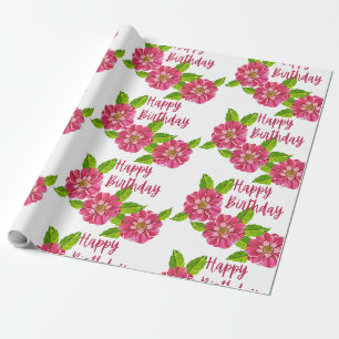 3 Rosa Geburtstags-Blume Geschenkpapier