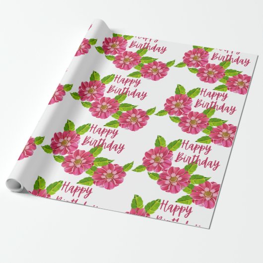 3 Rosa Geburtstags-Blume Geschenkpapier (Ungerollt)