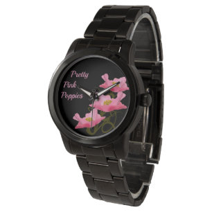 3 rosa Mohnblumen-Blumen zahllose Armbanduhr