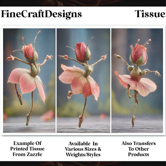 3 Rosa Rose Fairy Ballerinas DJ8R Decoupage Seidenpapier