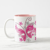 3 rosa Schmetterlinge Zweifarbige Tasse (Links)