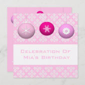 3 Rosa Schneeflocken-Blume-Ornamente Einladung (Vorne/Hinten)