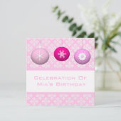 3 Rosa Schneeflocken-Blume-Ornamente Einladung (Stehend Vorderseite)