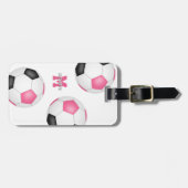 3 rosa Schwarz-weiße Fußballbällchen Gepäckanhänger (Vorderseite horizontal)