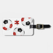 3 rote schwarze Fußballbälle mit Monogramm Gepäckanhänger (Vorderseite horizontal)