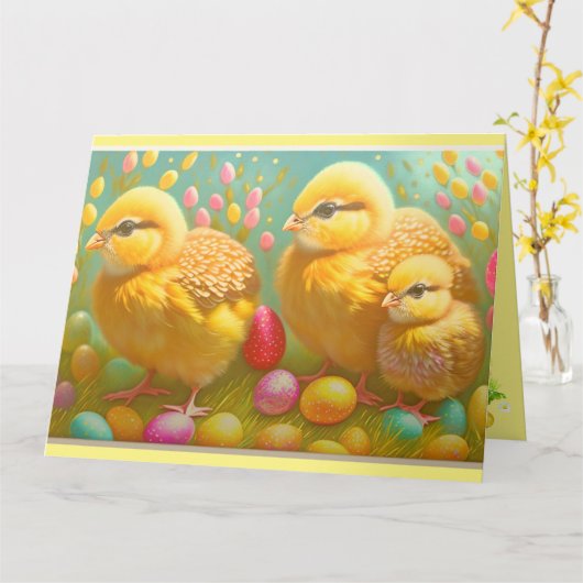 3 Sammlung von Osterhühnern und -eiern Karte (Gelbe Blume)