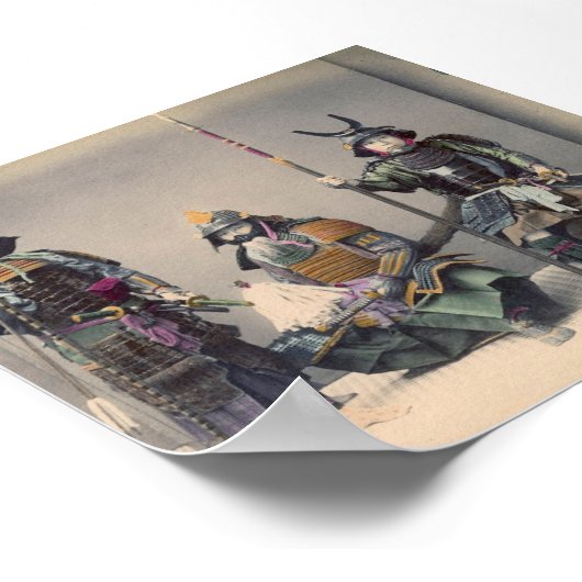 3 Samurai in Rüstung mit Waffenposter Poster (Ecke)
