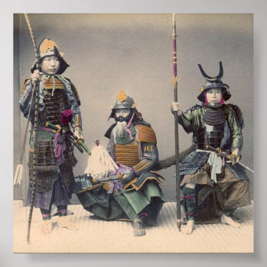 3 Samurai in Rüstung mit Waffenposter Poster (Vorne)