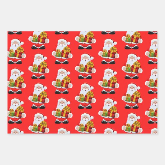 3 Santa Claus Red Green Hintergrund Hübsches Gesch Geschenkpapier Set (Vorderseite 2)