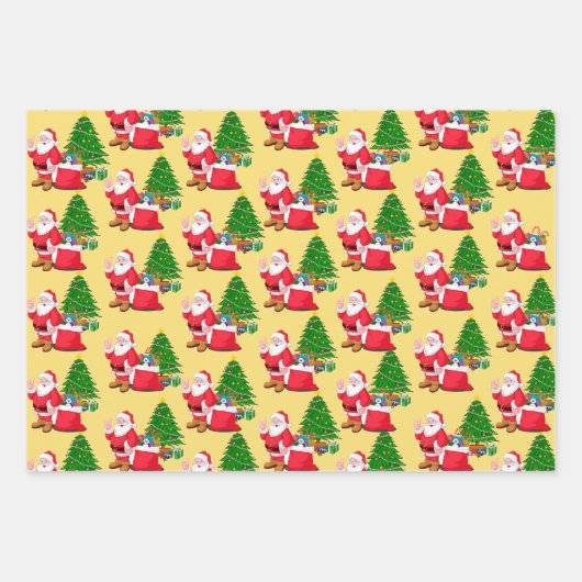 3 Santa Claus Red Green Hintergrund Hübsches Gesch Geschenkpapier Set (Vorderseite)