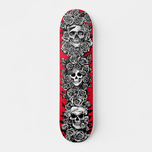 3 Schädelgegenstände mit Rose Goth Punk Zeichnunge Skateboard (Vorne)