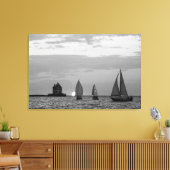 3 Schiffe bei Sunset Black&White Wrapped Canvas Pr Leinwanddruck (Insitu (Wohnzimmer))
