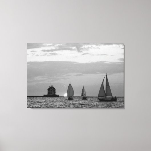 3 Schiffe bei Sunset Black&White Wrapped Canvas Pr Leinwanddruck (Vorderseite)