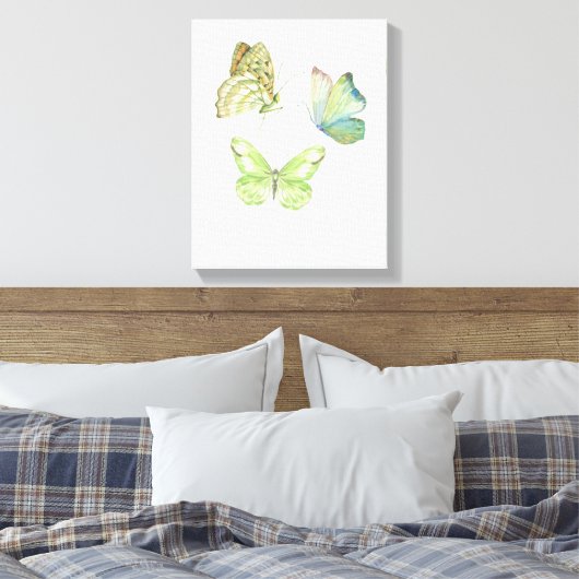 3 Schmetterlinge Wandkunst - Wrapped Canvas Leinwanddruck (Insitu (Schlafzimmer))