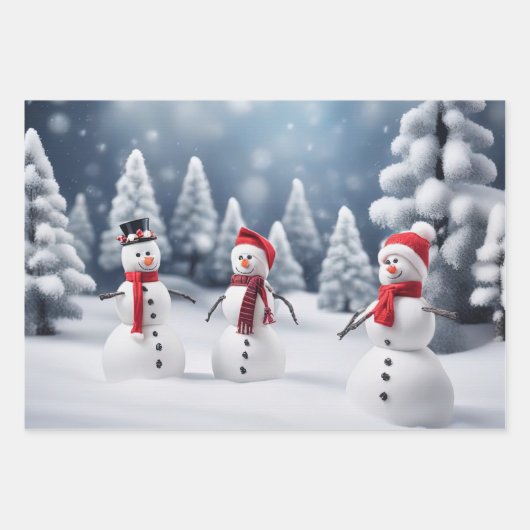 3 Schneemänner im Wald Geschenkpapier Set (Vorderseite 3)