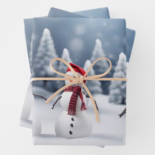 3 Schneemänner im Wald Geschenkpapier Set (Beispiel)