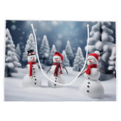 3 Schneemänner im Wald Große Geschenktüte (Rückseite)