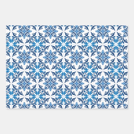  😍 3 Schönes Blaues Azulejos-Wrapping  Geschenkpapier Set (Vorderseite 3)